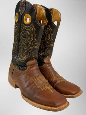 Reyme Men's Brown Leather/Black Shaft Western Cowboy Boots